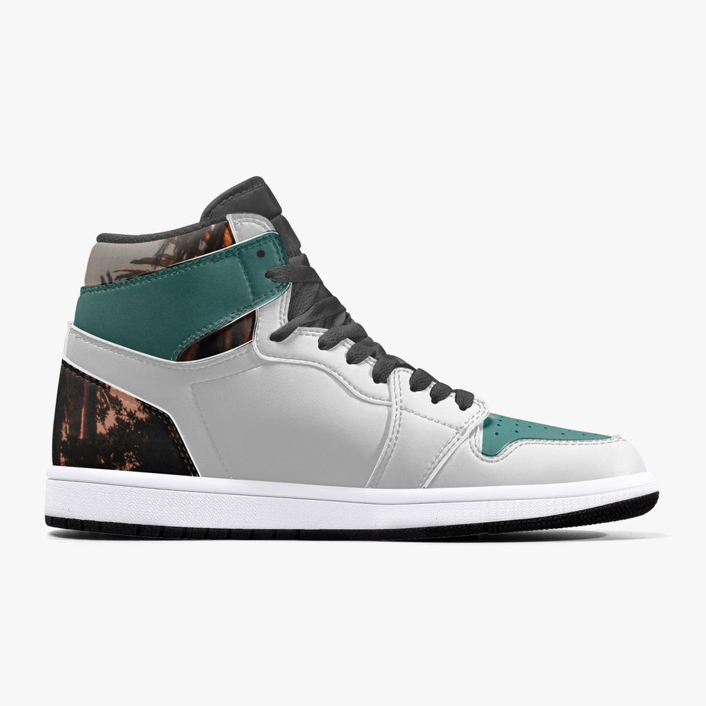 352. New Black High-Top Leather Sneakers  - Green & Grey