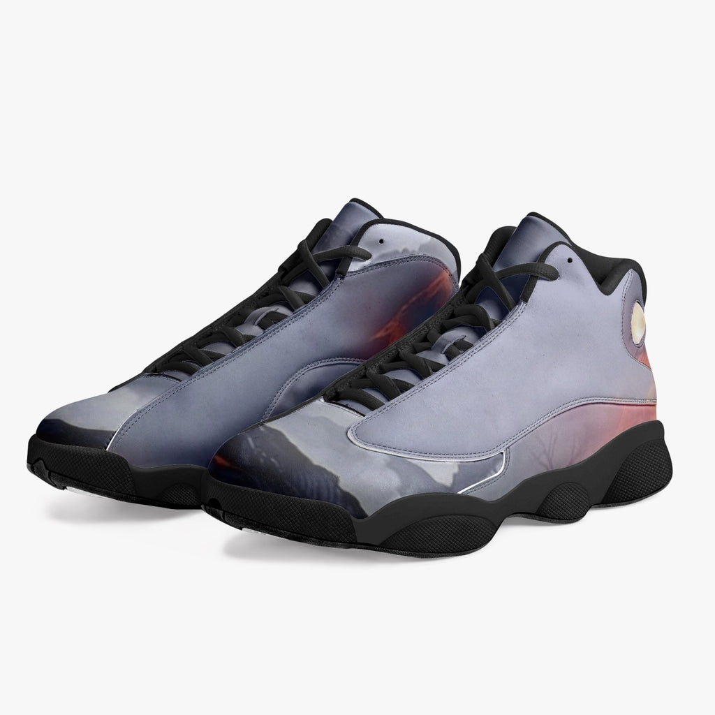 326. Black Sole High-Top Leather Basketball Sneakers - Grey-Scaled
