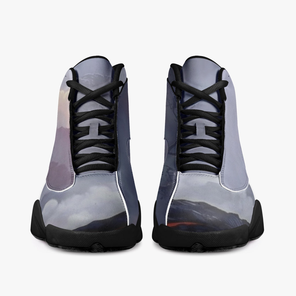 326. Black Sole High-Top Leather Basketball Sneakers - Grey-Scaled